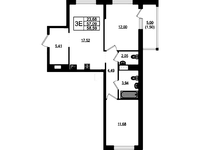 2-комнатная квартира 58.59 м², 22/23 эт., ЖК «Южная Нева»